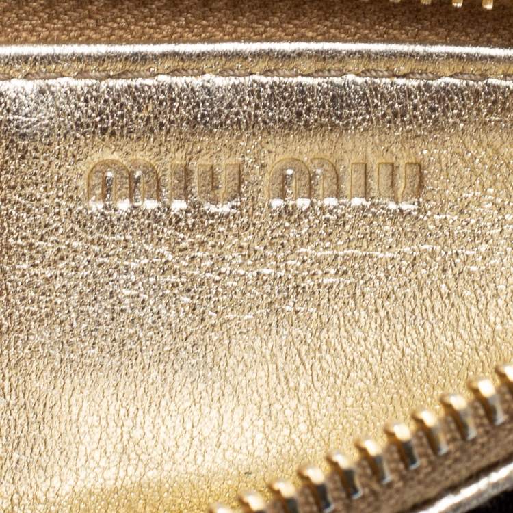 Pre Owned Miu Miu Metallic Gold Leather Madras Card Holder