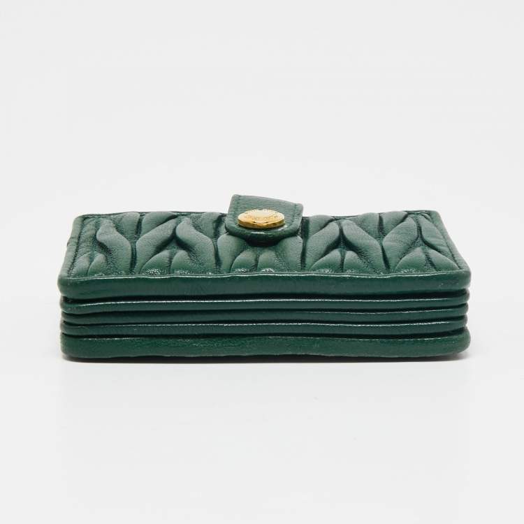 Pre Owned Miu Miu Green Matelasse Leather Card Holder