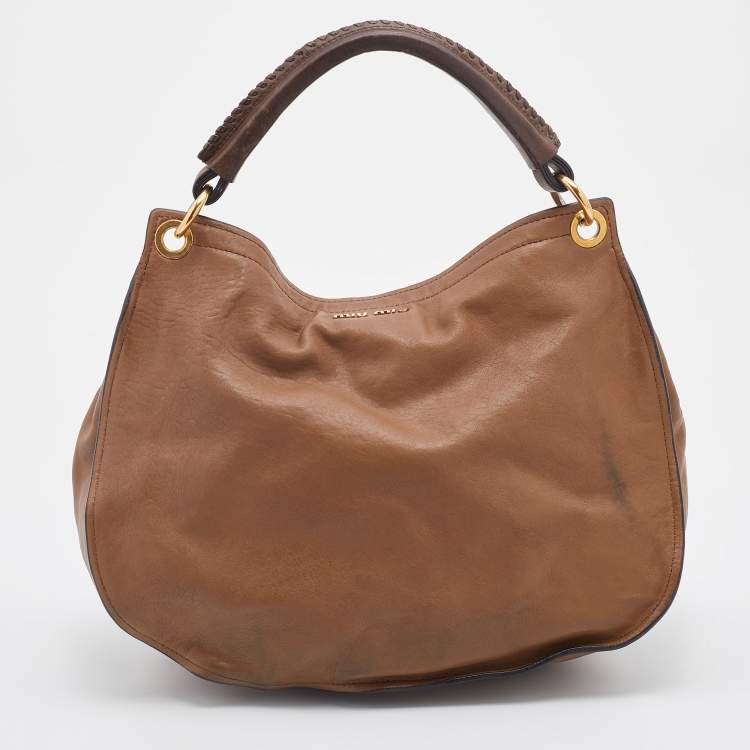 Pre Owned Miu Miu Tri Color Ostrich and Leather Top Handle Bag