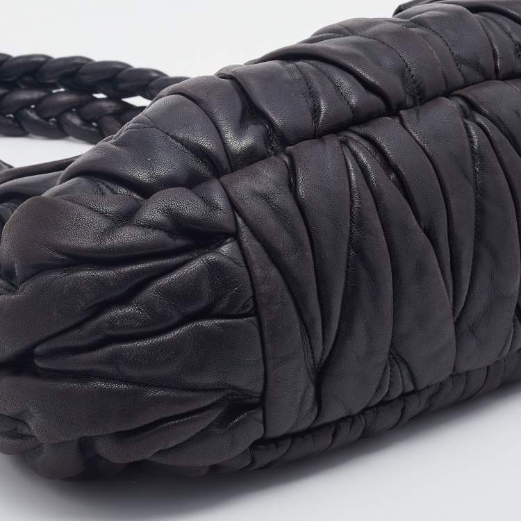 Pre Owned Miu Miu Black Matelassé Leather Coffer Frame Satchel