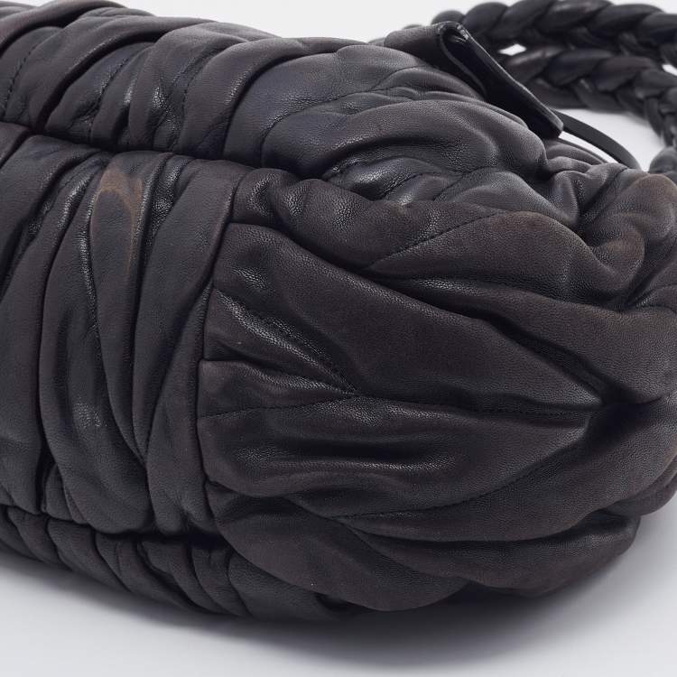 Pre Owned Miu Miu Black Matelassé Leather Coffer Frame Satchel