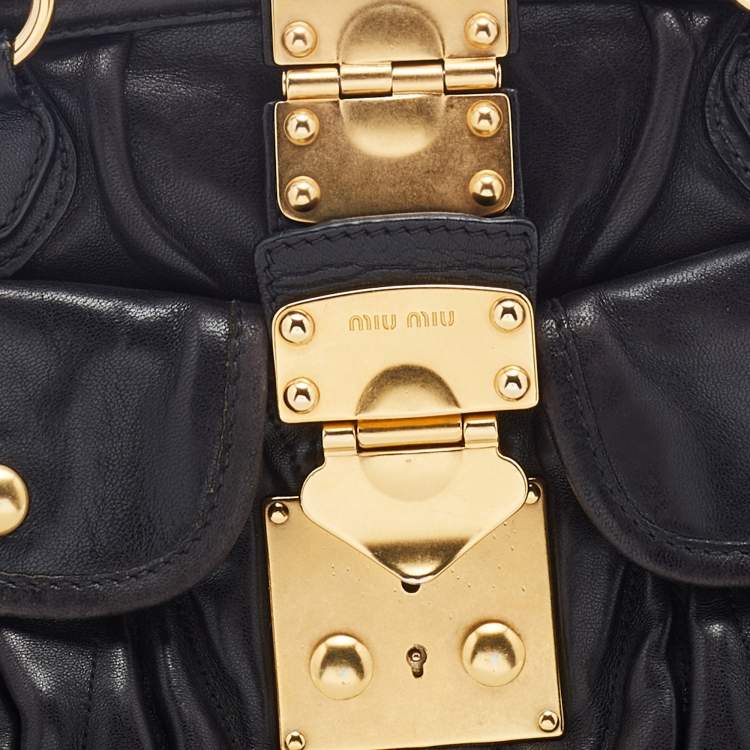 Pre Owned Miu Miu Black Matelassé Leather Coffer Frame Satchel