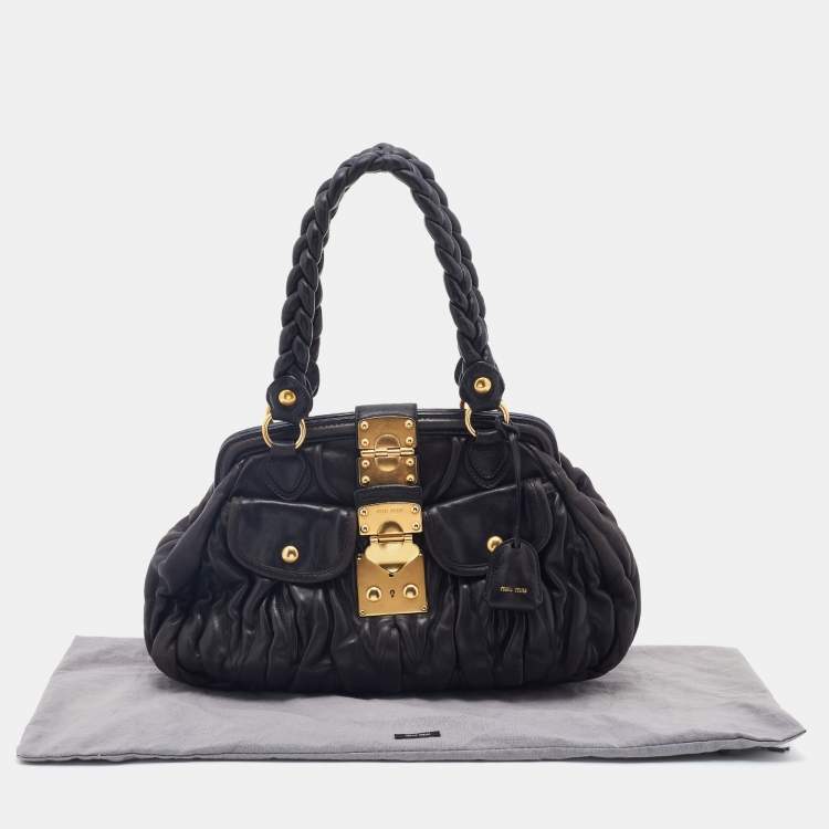 Pre Owned Miu Miu Black Matelassé Leather Coffer Frame Satchel