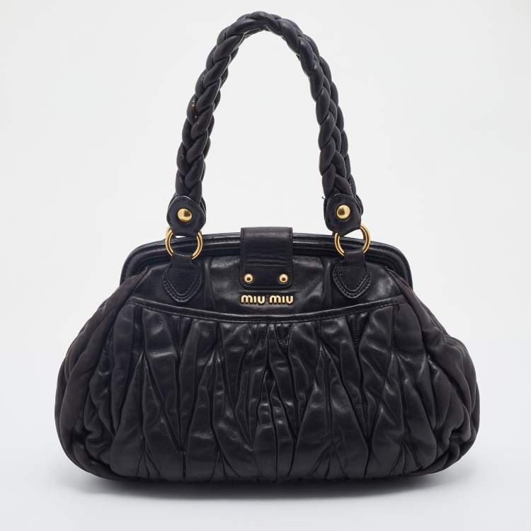 Pre Owned Miu Miu Black Matelassé Leather Coffer Frame Satchel