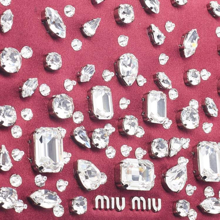 Pre Owned Miu Miu Burgundy Satin Crystal Embellished Chain Shoulder Bag