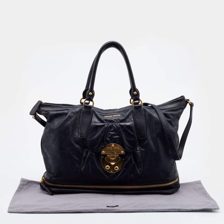 Pre Owned Miu Miu Black Vitello Lux Leather Satchel