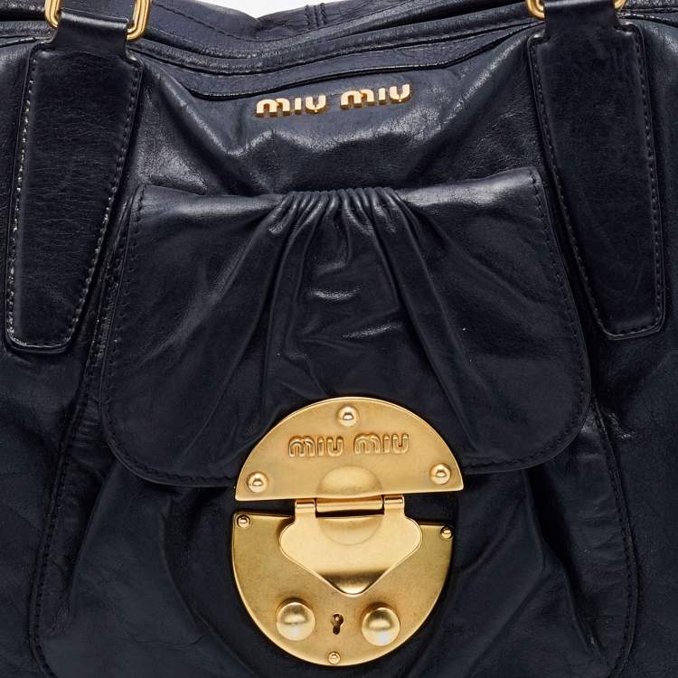 Pre Owned Miu Miu Black Vitello Lux Leather Satchel