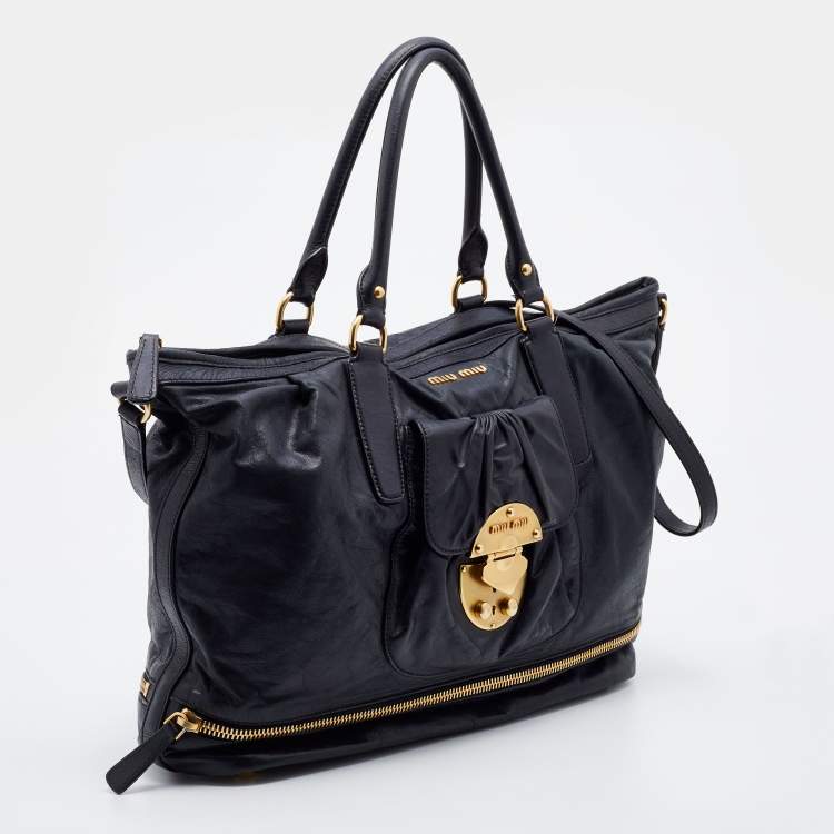 Pre Owned Miu Miu Black Vitello Lux Leather Satchel