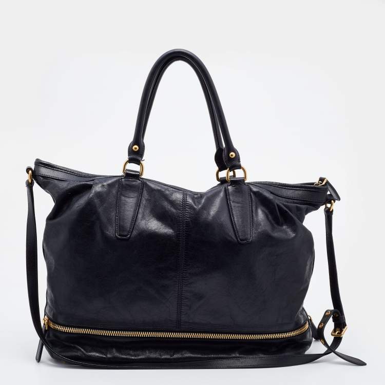 Pre Owned Miu Miu Black Vitello Lux Leather Satchel