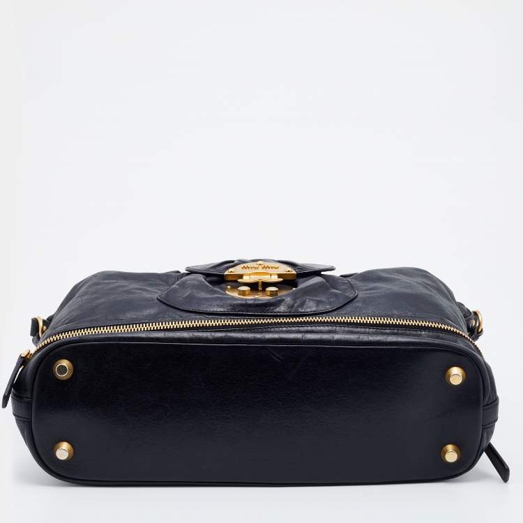 Pre Owned Miu Miu Black Vitello Lux Leather Satchel