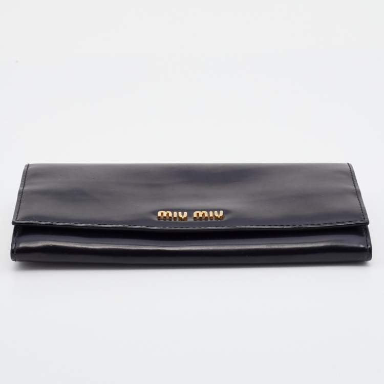 Pre Owned Miu Miu Black Matte Leather Continental Wallet
