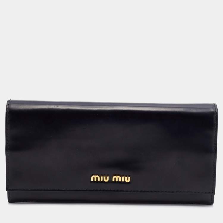 Pre Owned Miu Miu Black Matte Leather Continental Wallet