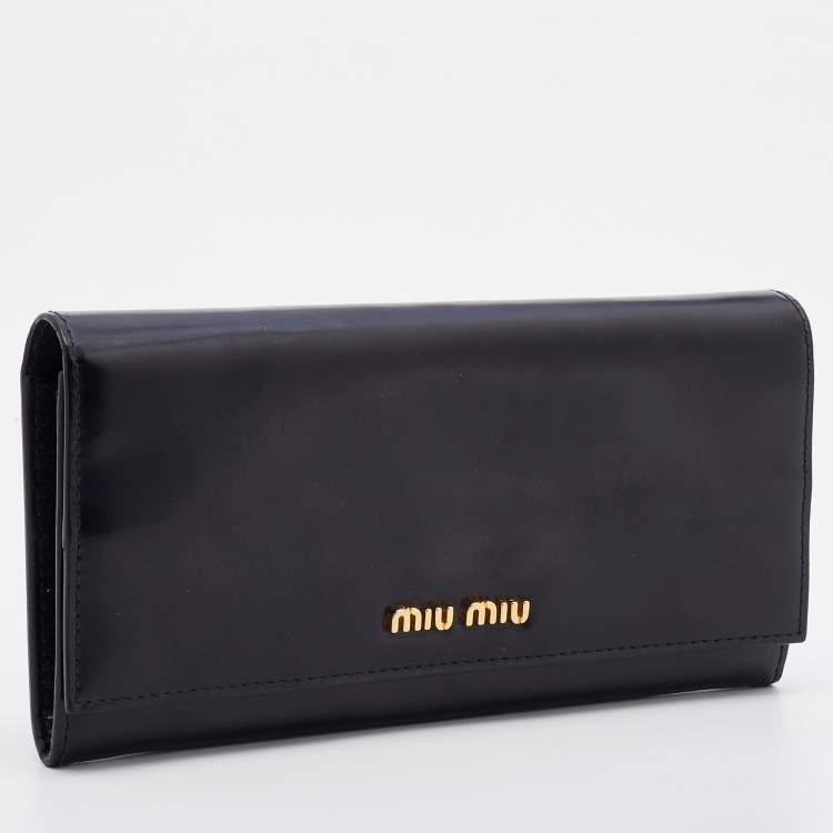 Pre Owned Miu Miu Black Matte Leather Continental Wallet