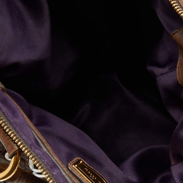 مملوكة مسبقًا Miu Miu Brown Studded Leather Monk Zip Satchel