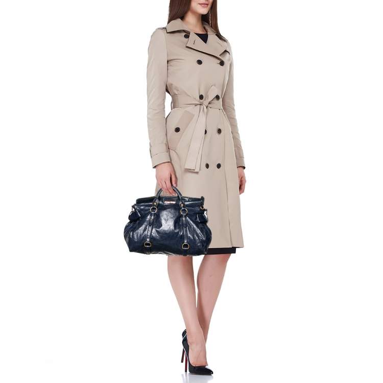 Pre Owned Miu Miu Blue Vitello Lux Leather Bow Bag