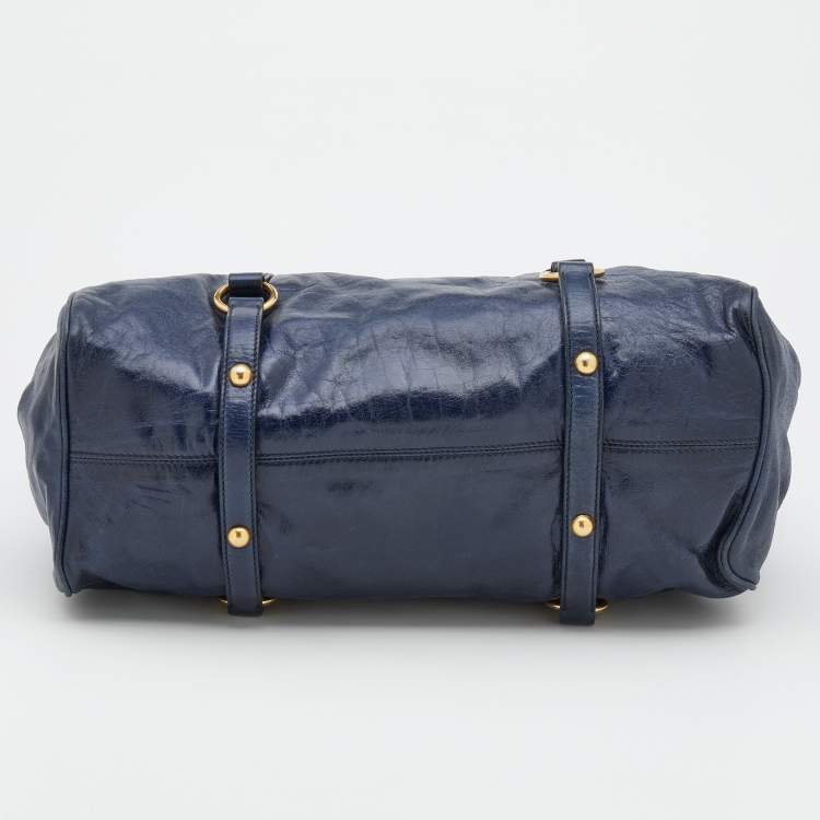 Pre Owned Miu Miu Blue Vitello Lux Leather Bow Bag