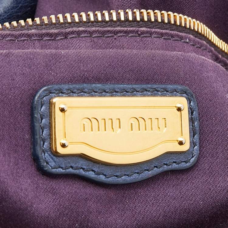 Pre Owned Miu Miu Blue Vitello Lux Leather Bow Bag