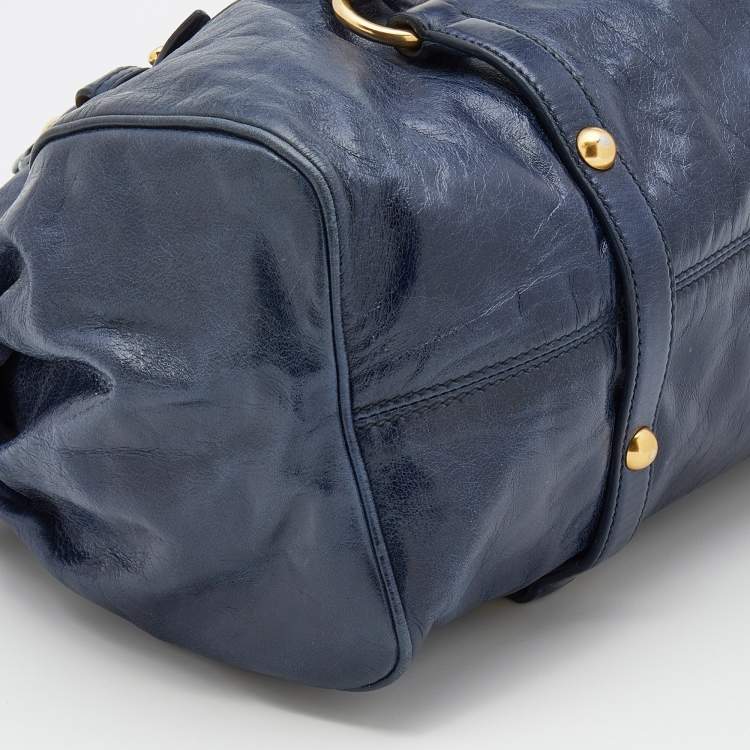 Pre Owned Miu Miu Blue Vitello Lux Leather Bow Bag