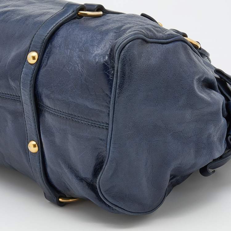 Pre Owned Miu Miu Blue Vitello Lux Leather Bow Bag