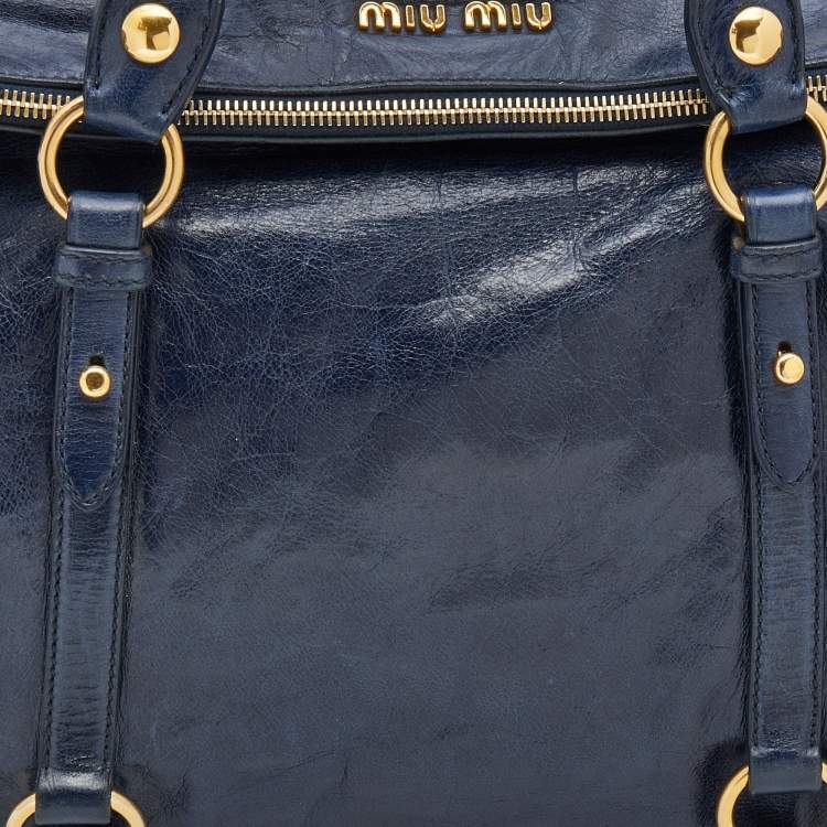 Pre Owned Miu Miu Blue Vitello Lux Leather Bow Bag
