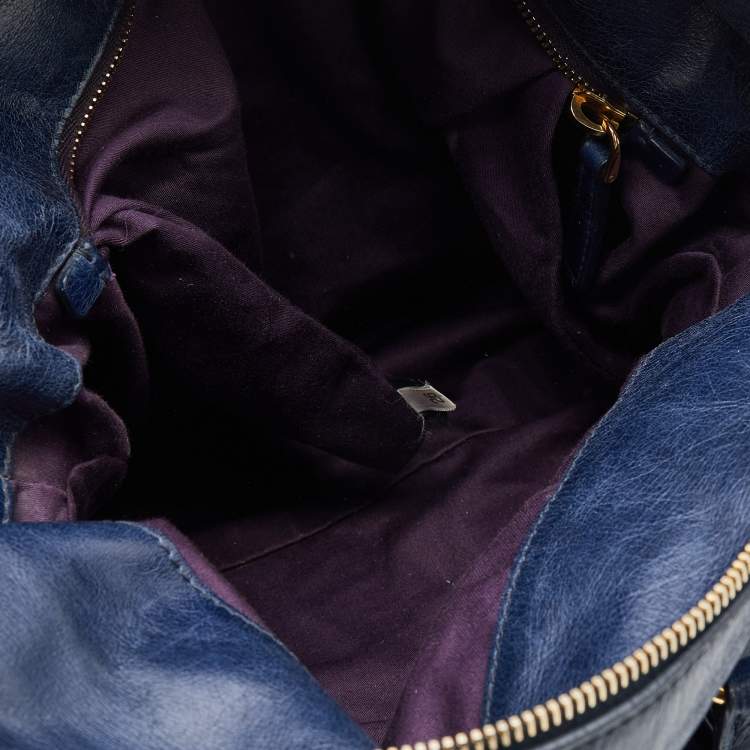 Pre Owned Miu Miu Blue Vitello Lux Leather Bow Bag