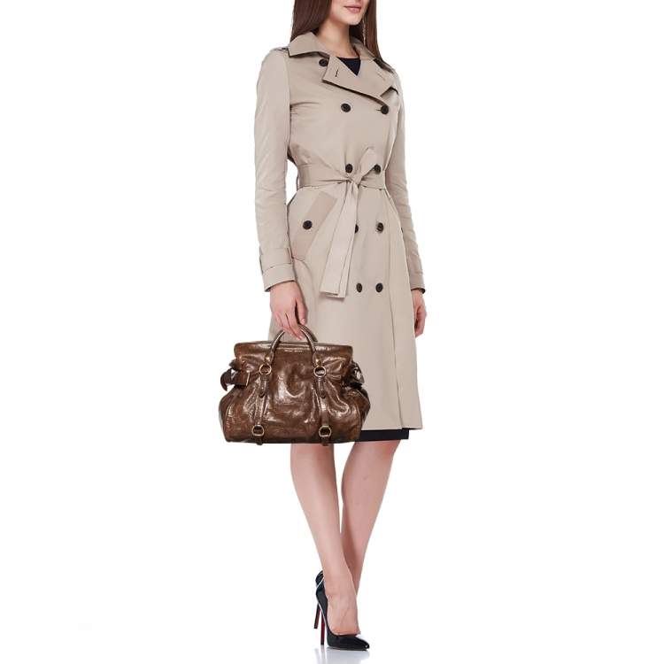Pre Owned Miu Miu Brown Vitello Lux Leather Bow Bag