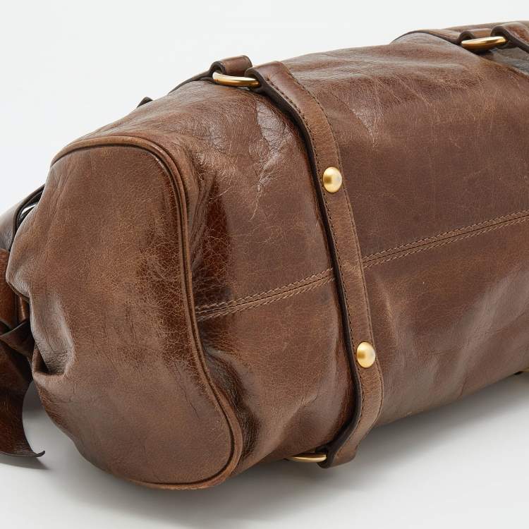 Pre Owned Miu Miu Brown Vitello Lux Leather Bow Bag