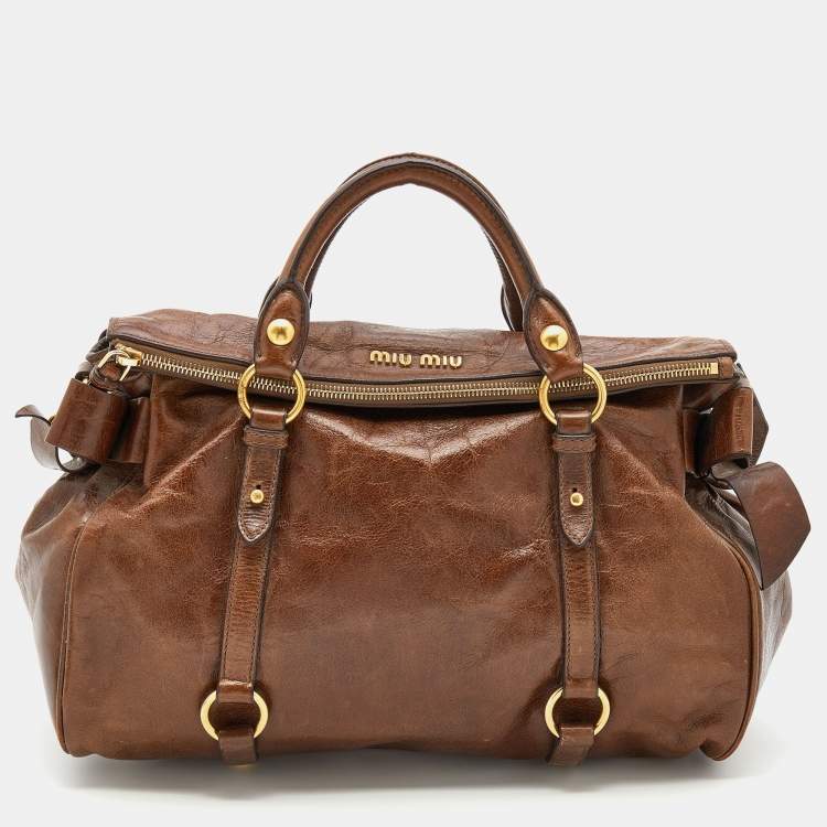 Miu Miu Brown Vitello Lux Leather Bow Bag Miu Miu | TLC Miu Miu Brown Vitello Lux Leather Bow Bag Miu Miu | TLC