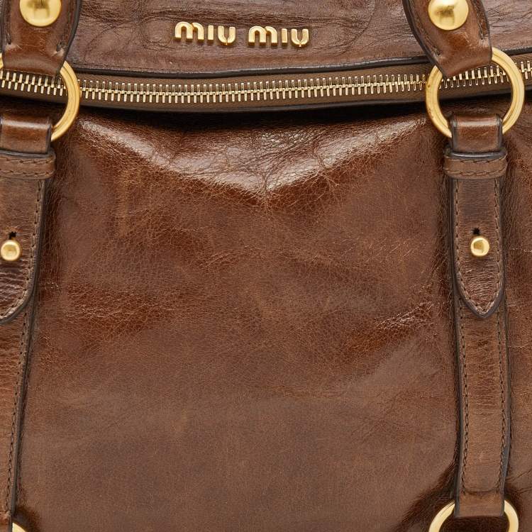 Pre Owned Miu Miu Brown Vitello Lux Leather Bow Bag