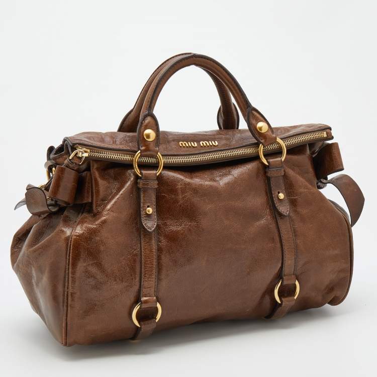 Pre Owned Miu Miu Brown Vitello Lux Leather Bow Bag