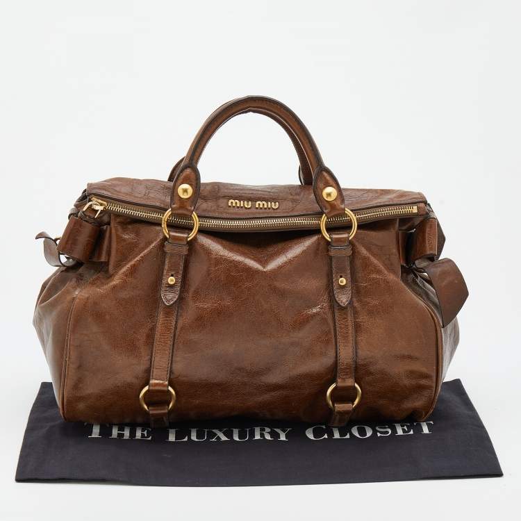 Pre Owned Miu Miu Brown Vitello Lux Leather Bow Bag