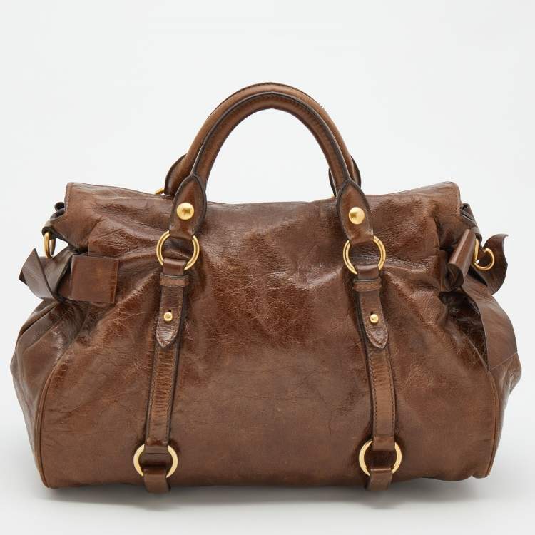 Pre Owned Miu Miu Brown Vitello Lux Leather Bow Bag