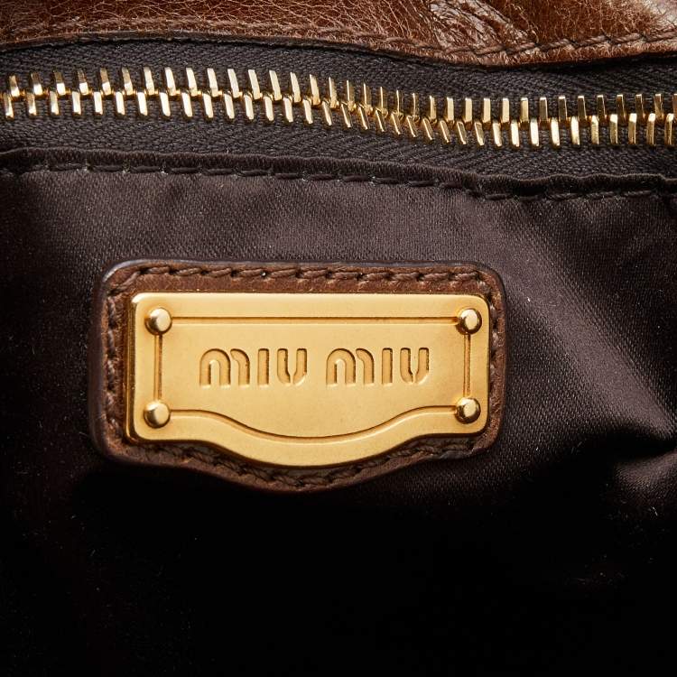 Pre Owned Miu Miu Brown Vitello Lux Leather Bow Bag