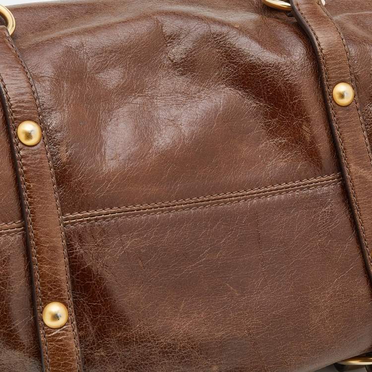Pre Owned Miu Miu Brown Vitello Lux Leather Bow Bag