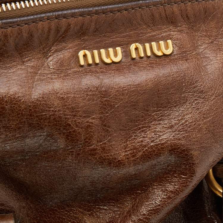 Pre Owned Miu Miu Brown Vitello Lux Leather Bow Bag