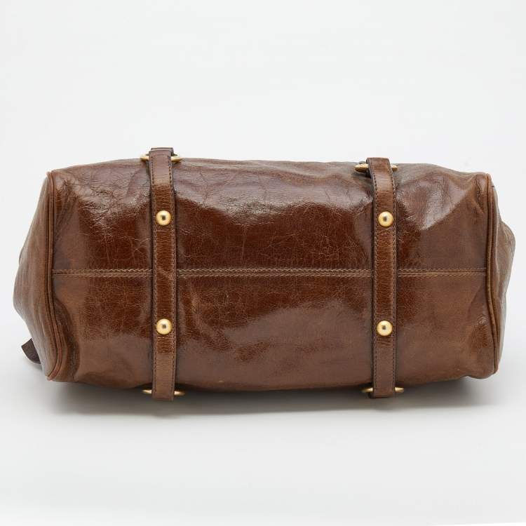 Pre Owned Miu Miu Brown Vitello Lux Leather Bow Bag