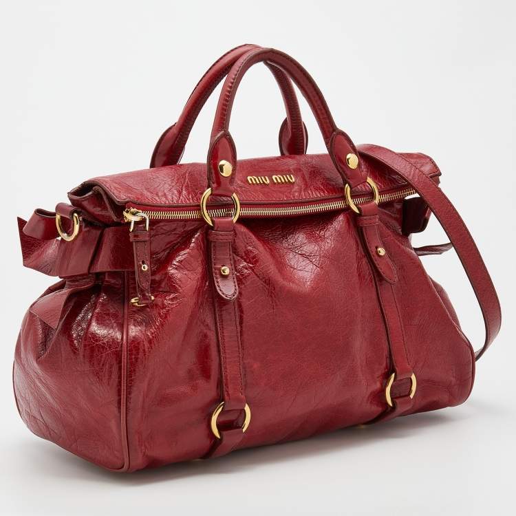Pre Owned Miu Miu Red Leather Bow Satchel