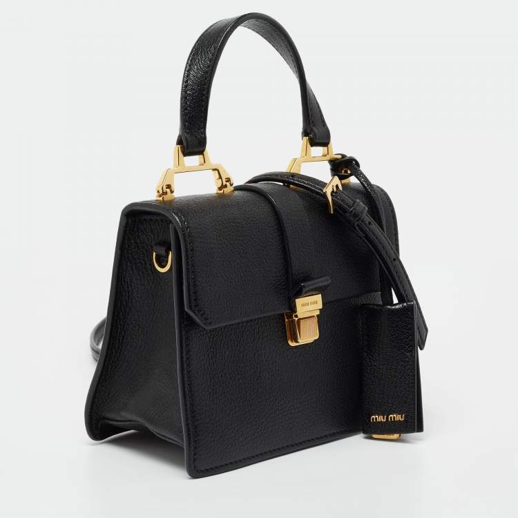 Pre Owned Miu Miu Black Leather Mini Madras Top Handle Bag