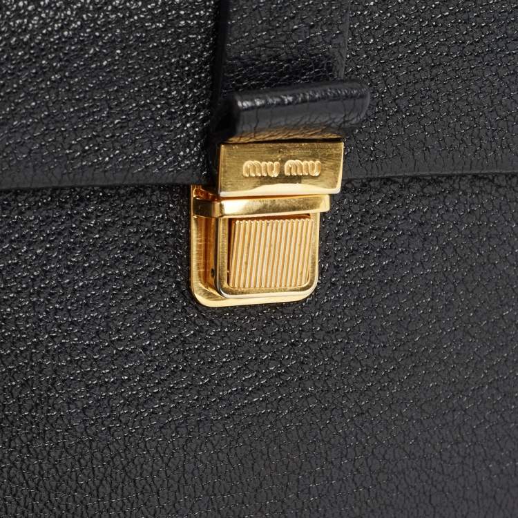 Pre Owned Miu Miu Black Leather Mini Madras Top Handle Bag