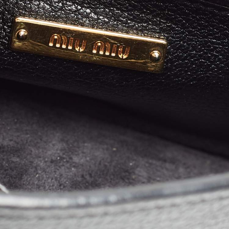 Pre Owned Miu Miu Black Leather Mini Madras Top Handle Bag