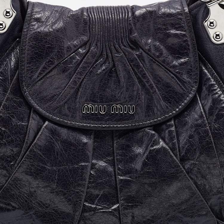 Pre Owned Miu Miu Deep Violet Leather Gathered Hobo 