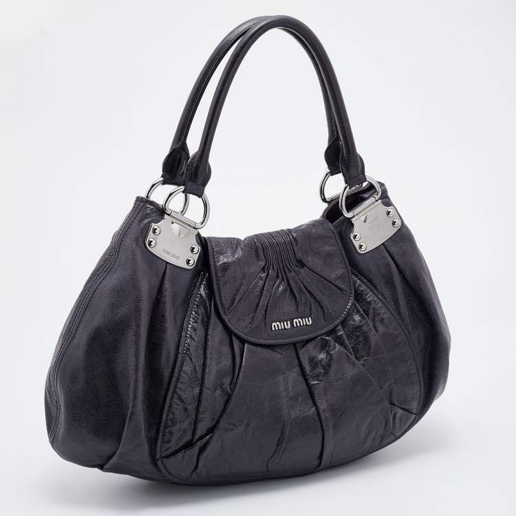Pre Owned Miu Miu Deep Violet Leather Gathered Hobo 