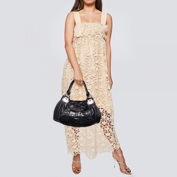 Pre Owned Miu Miu Deep Violet Leather Gathered Hobo 