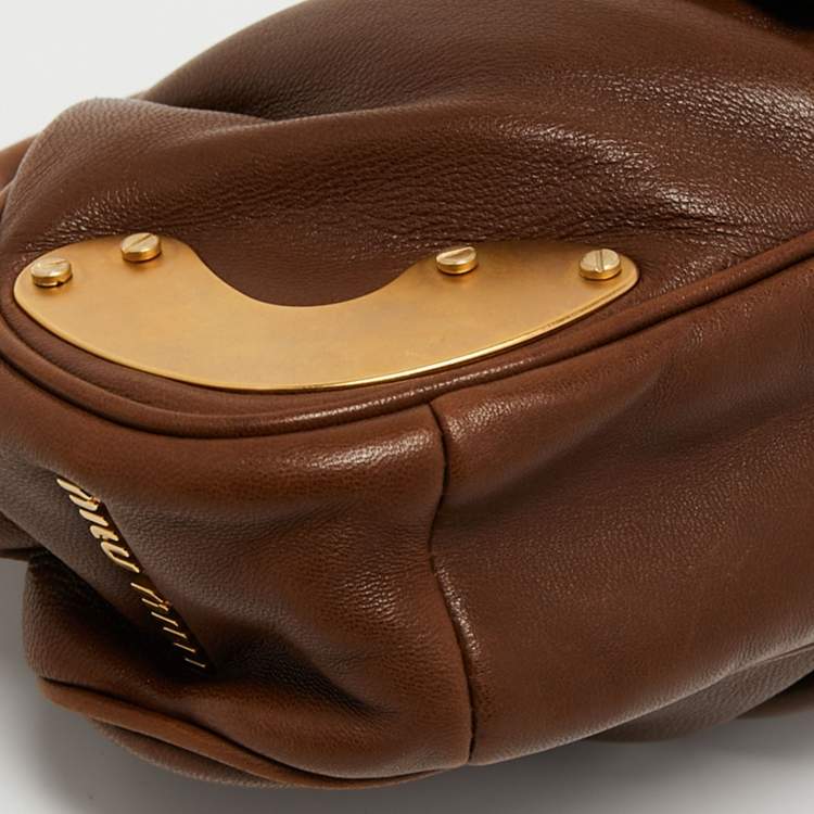 Pre Owned Miu Miu Brown Leather Frame Metal Clutch