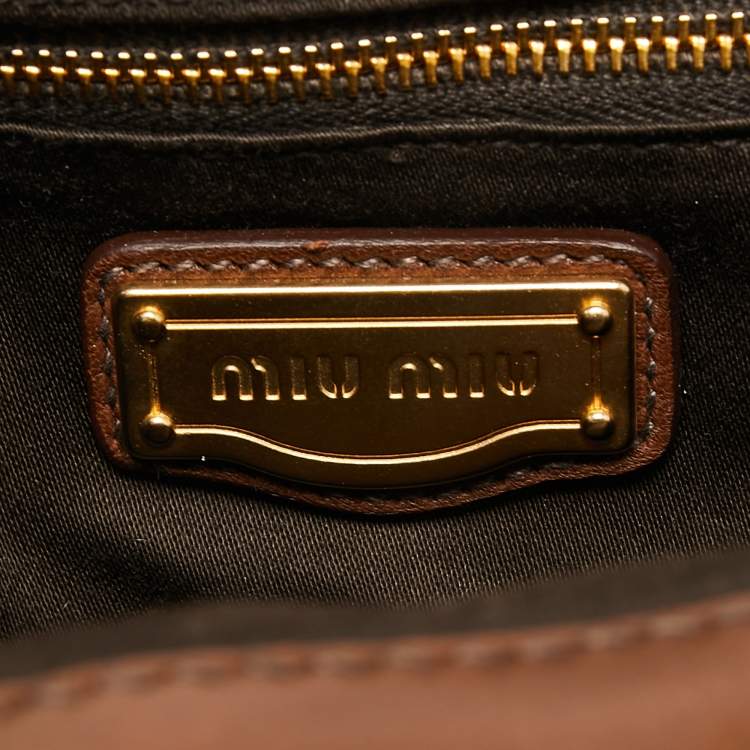 Pre Owned Miu Miu Brown Leather Frame Metal Clutch