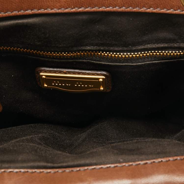 Pre Owned Miu Miu Brown Leather Frame Metal Clutch