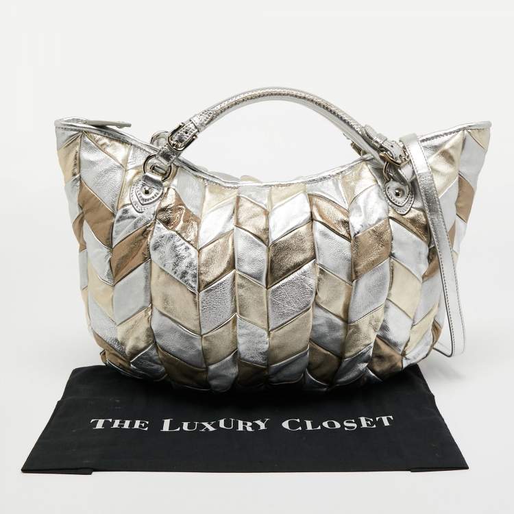 Pre Owned Miu Miu Metallic Silver/Gold Leather Harlequin Tote