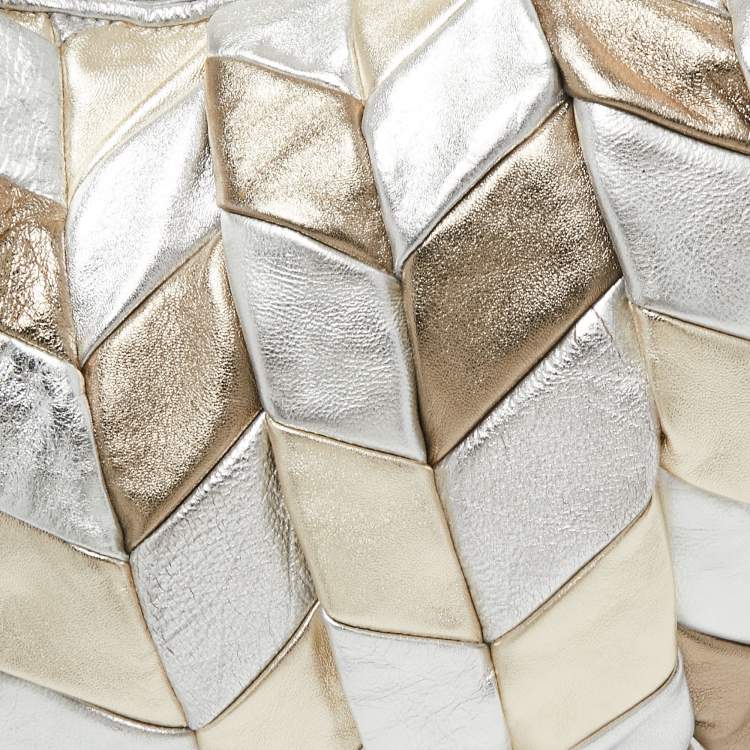 Pre Owned Miu Miu Metallic Silver/Gold Leather Harlequin Tote