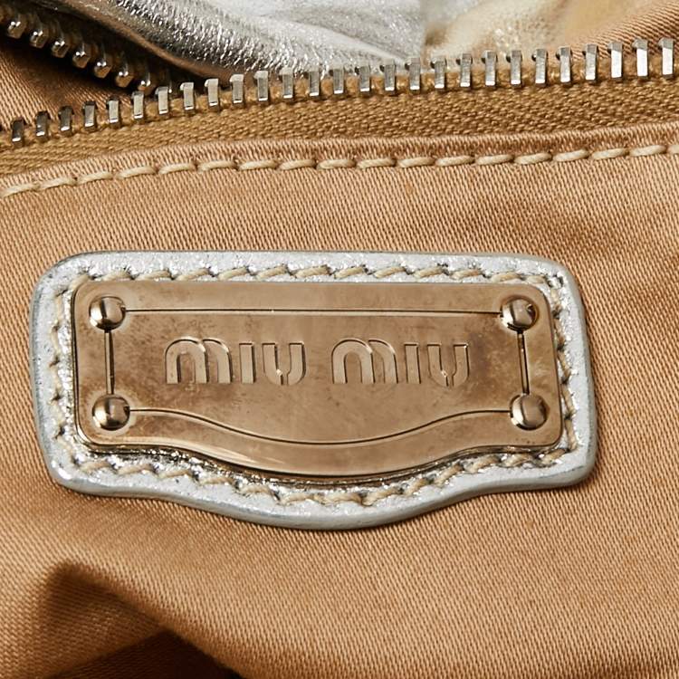 Pre Owned Miu Miu Metallic Silver/Gold Leather Harlequin Tote