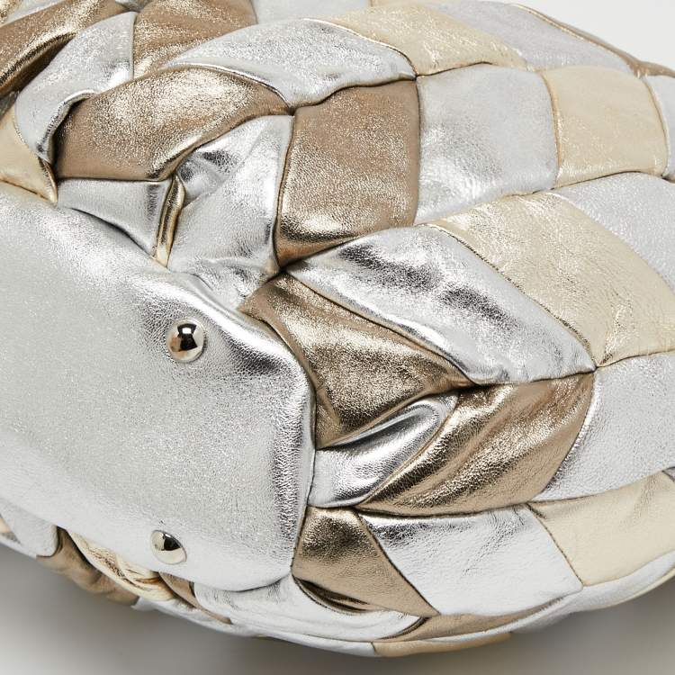 Pre Owned Miu Miu Metallic Silver/Gold Leather Harlequin Tote